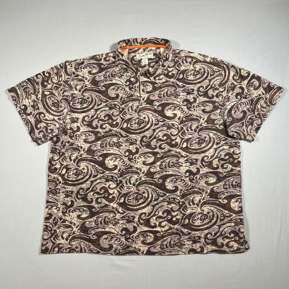 Crazy Shirts Hawaiian Polo Shirt Mens 2XL Brown Swirl Wave Print‎ Cotton Surf